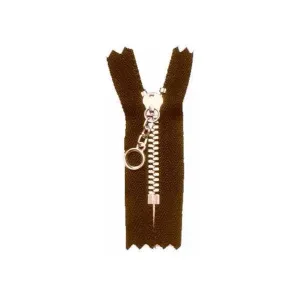#3 Metal, Brown, 6" YKK Closed End Handbag Zipper with Brass Teeth, #451-6-BRO