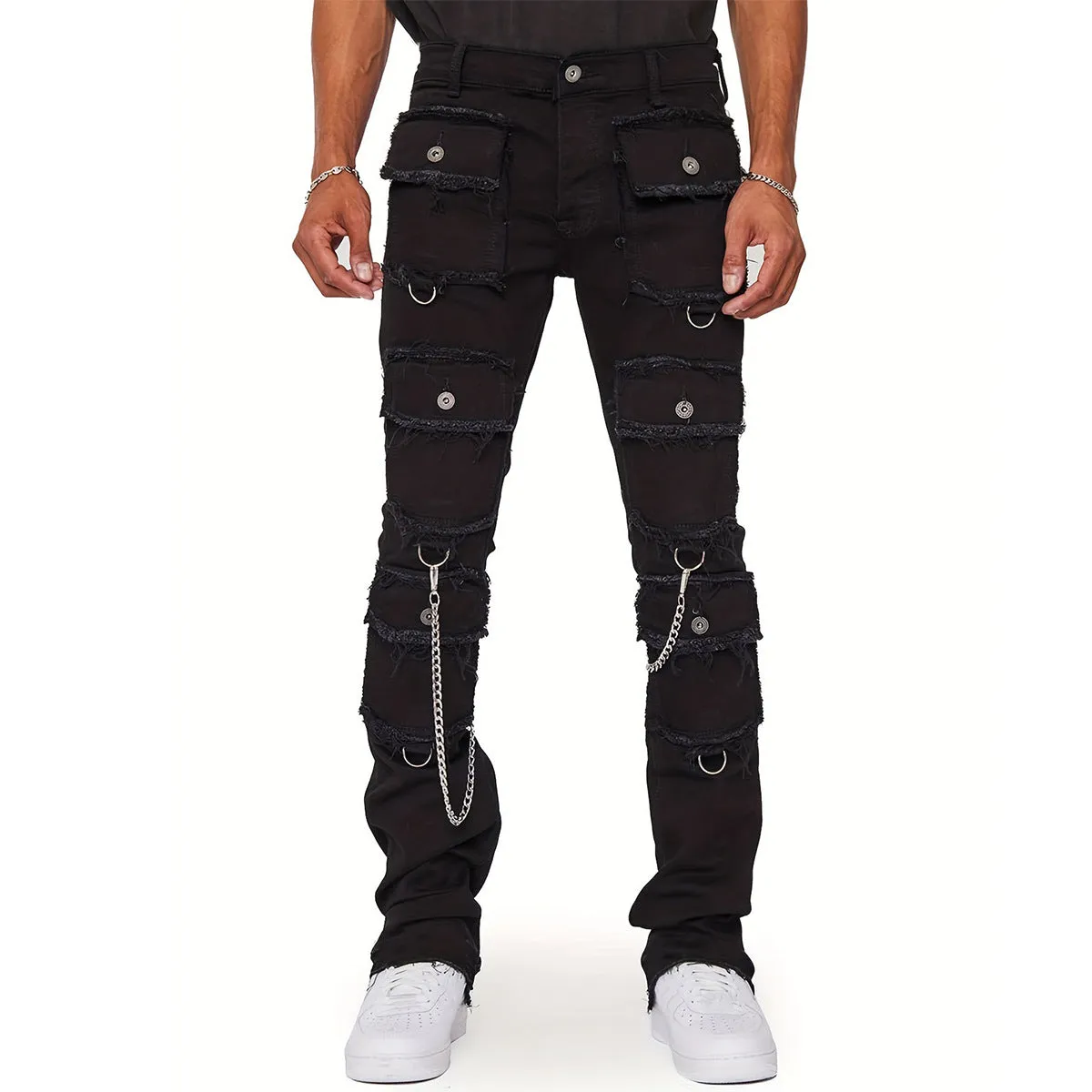 Blavra Hiphop Fashion Multi-Pocket Straight Jeans