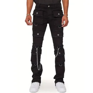 Blavra Hiphop Fashion Multi-Pocket Straight Jeans
