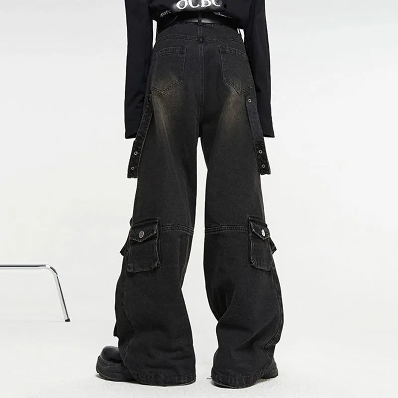 Blavra Multi-Pocket Vintage Street Distressed Jeans