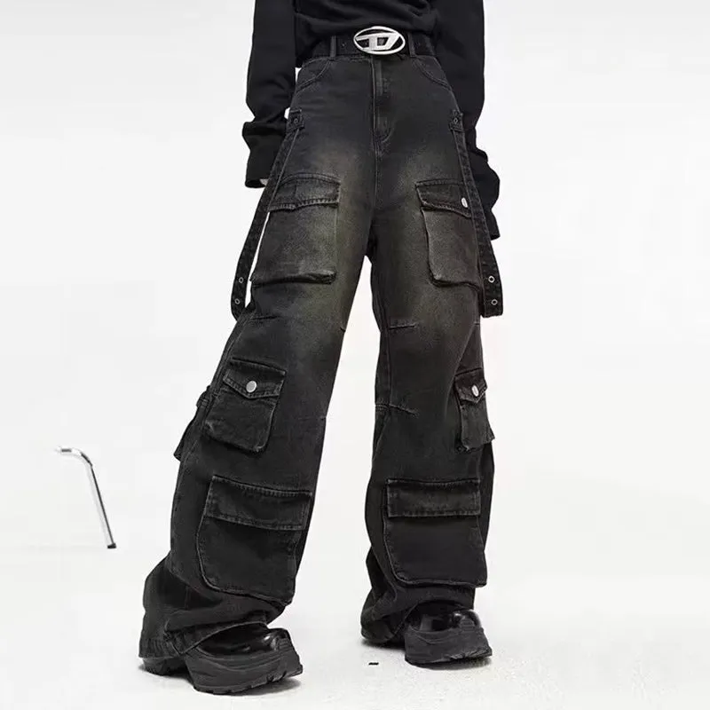 Blavra Multi-Pocket Vintage Street Distressed Jeans