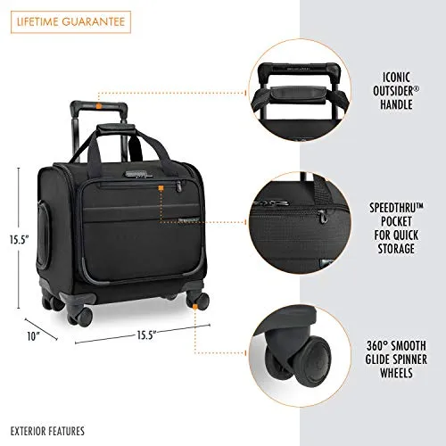 Briggs & Riley Baseline-Softside Cabin Spinner Bag, Black, Underseater 16-Inch