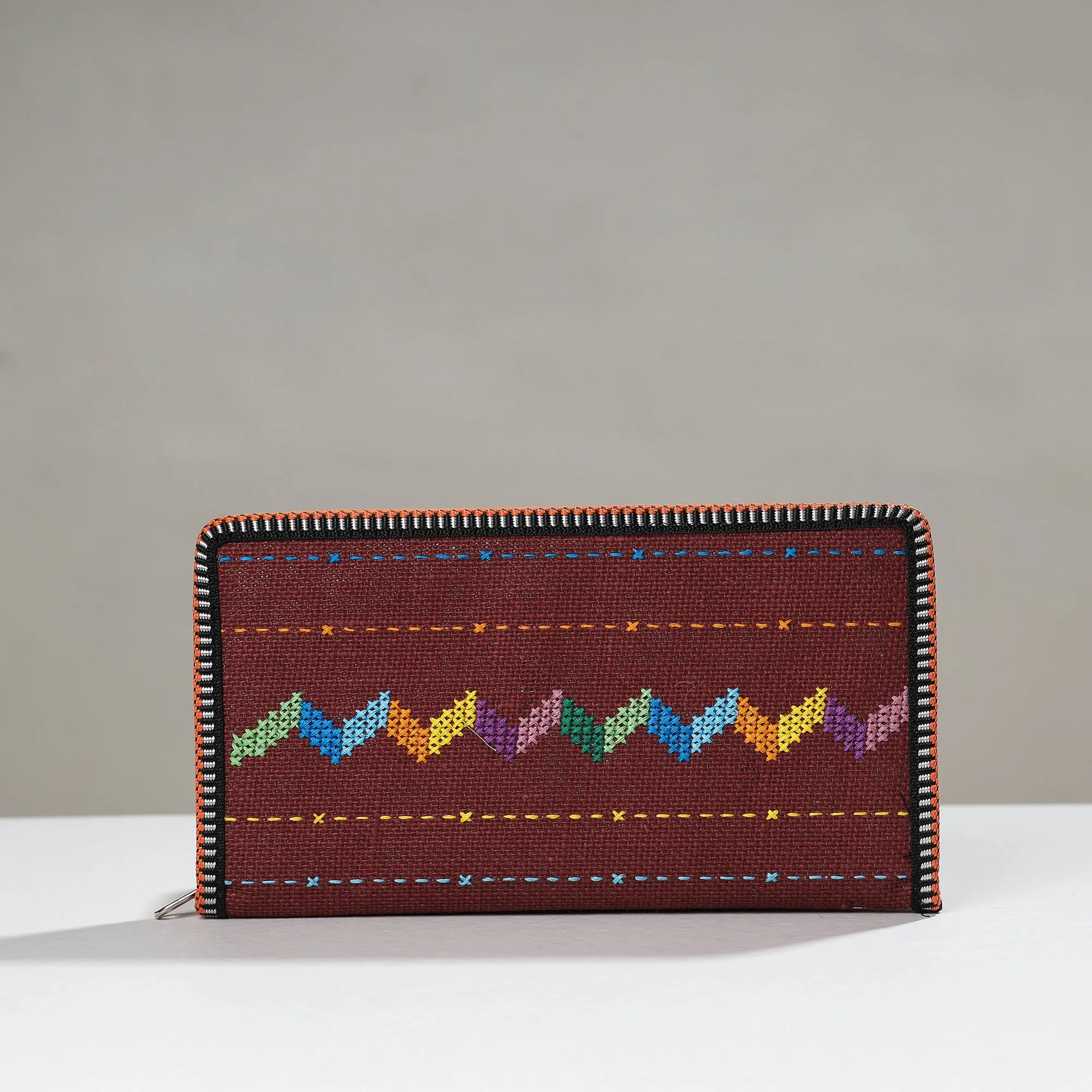 Brown - Tribal Hand Embroidered Jute Passport Cover