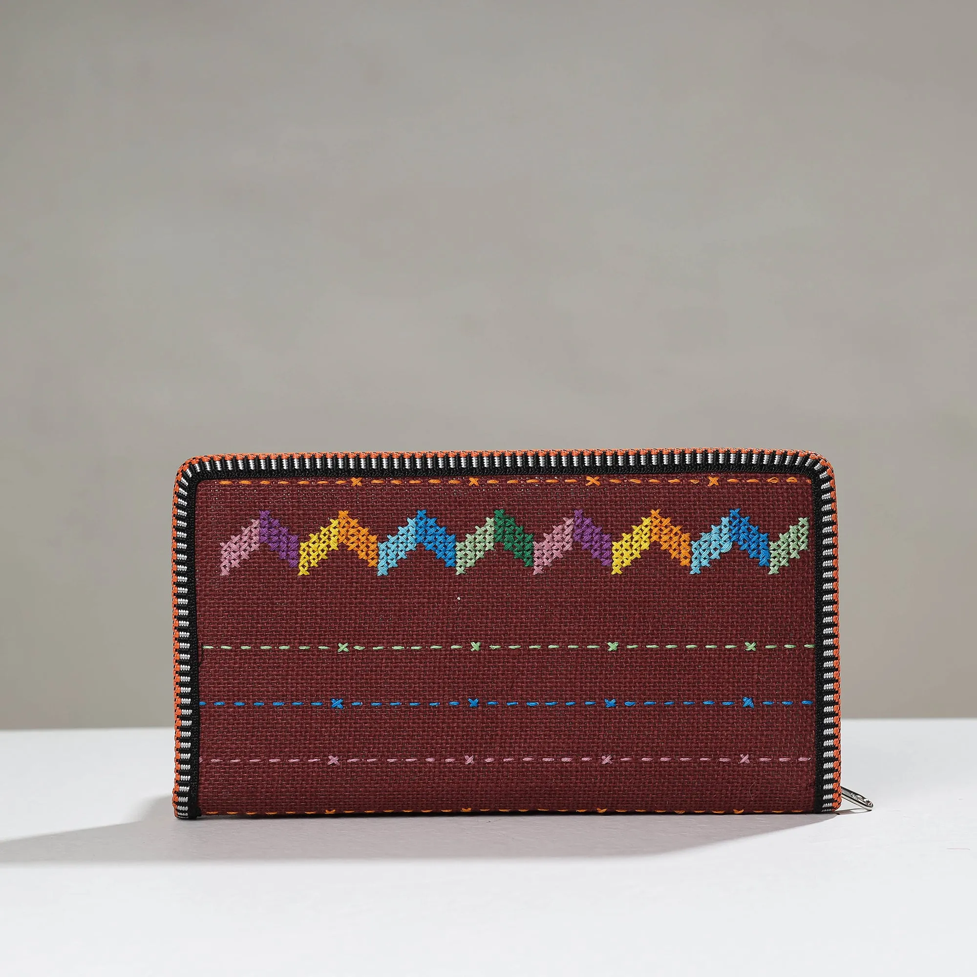 Brown - Tribal Hand Embroidered Jute Passport Cover