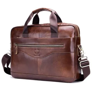 BULLCAPTAIN  Laptop for Men Briefcase Bag Leather Handbag