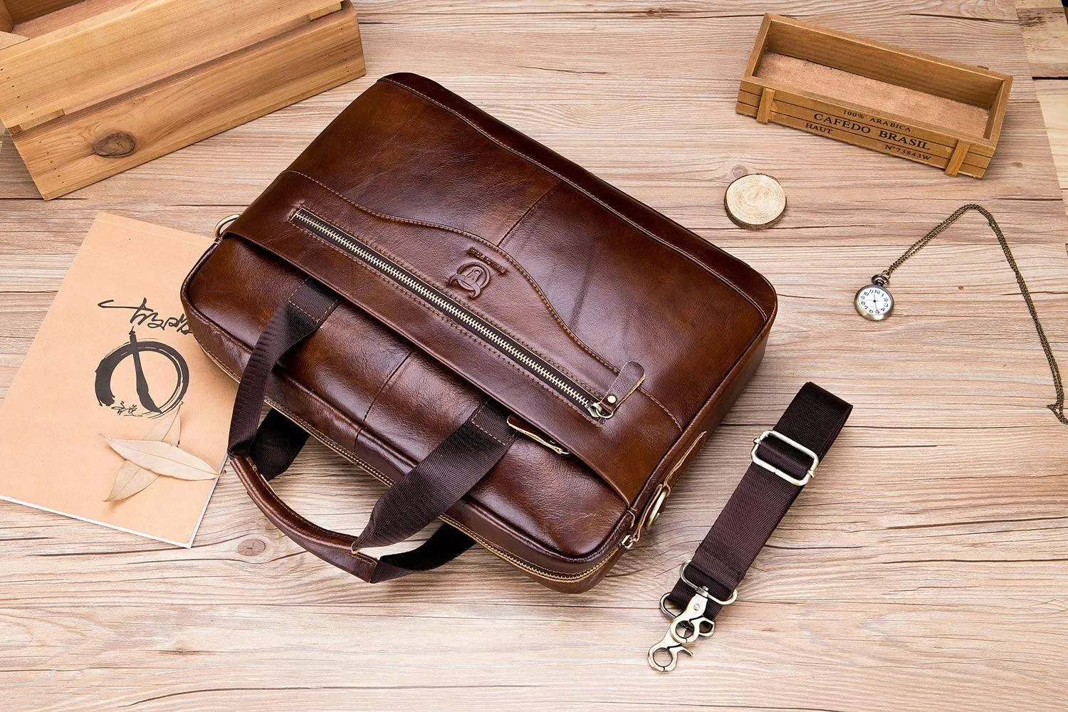BULLCAPTAIN  Laptop for Men Briefcase Bag Leather Handbag