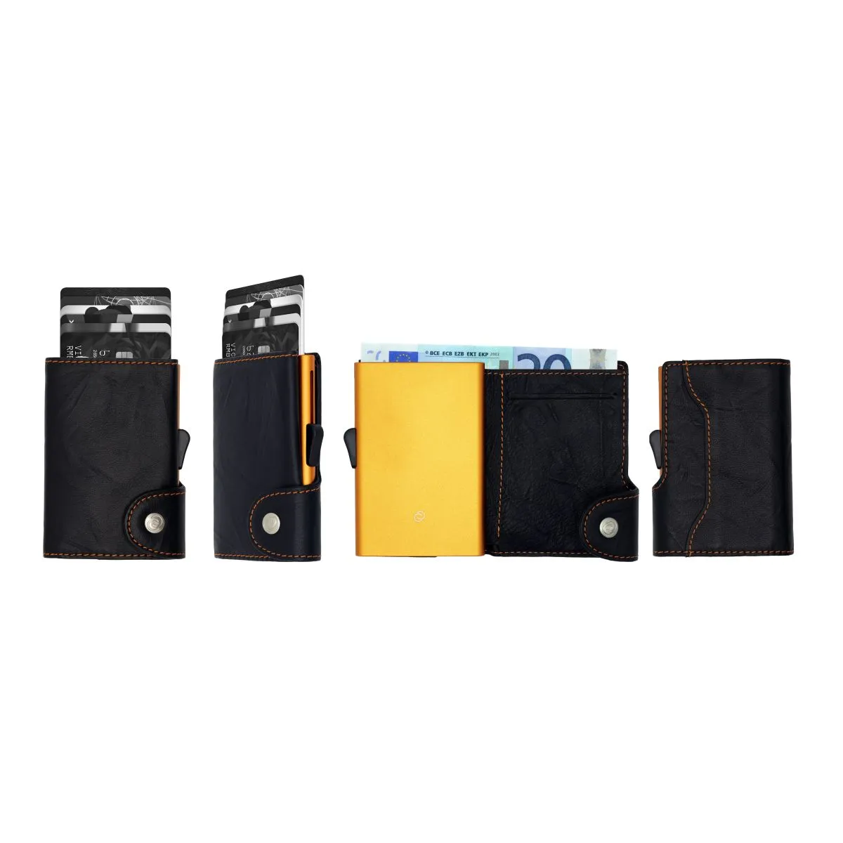 C-Secure Aluminum Card Holder with Genuine Leather - Black / Orange