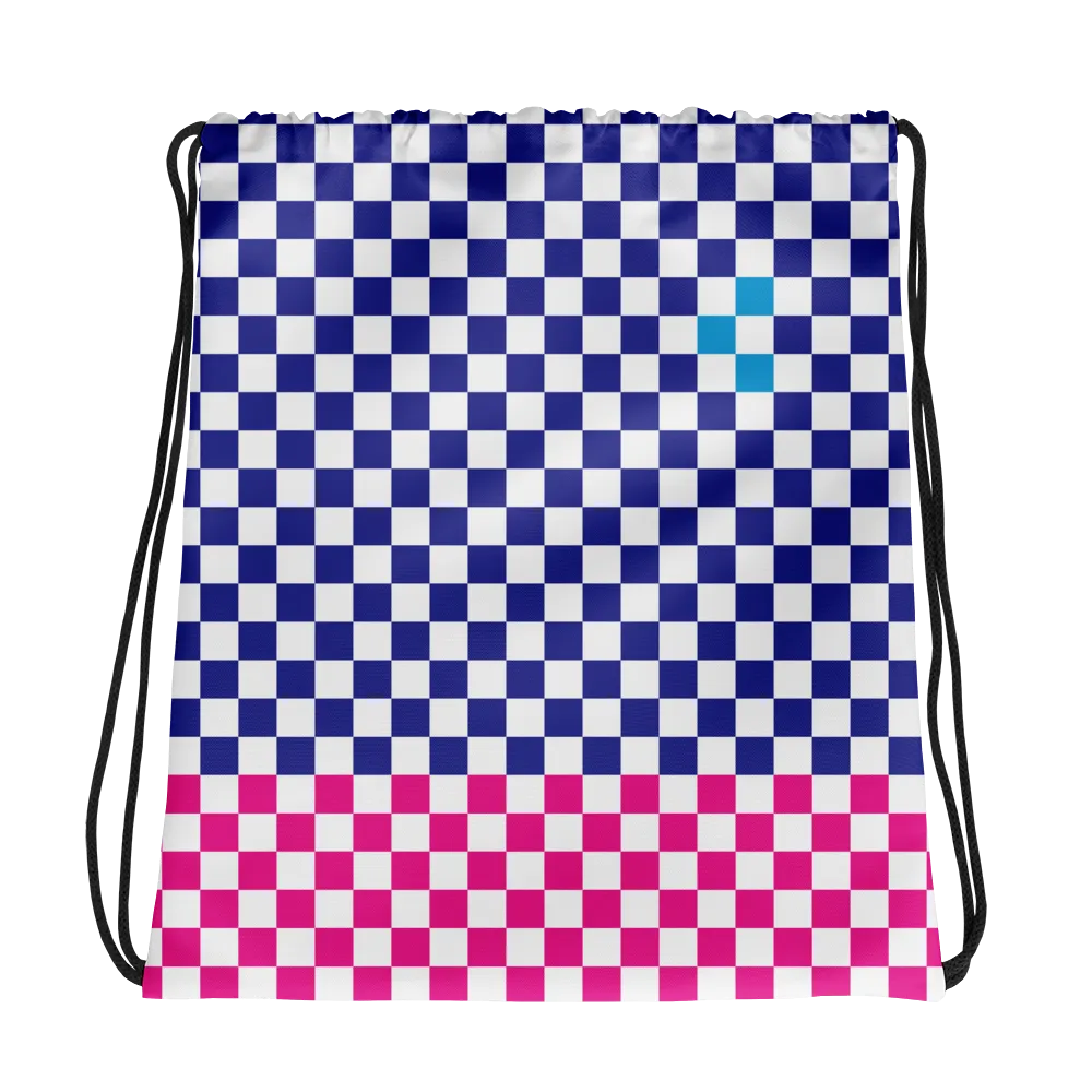 Check Drawstring bag-Blue