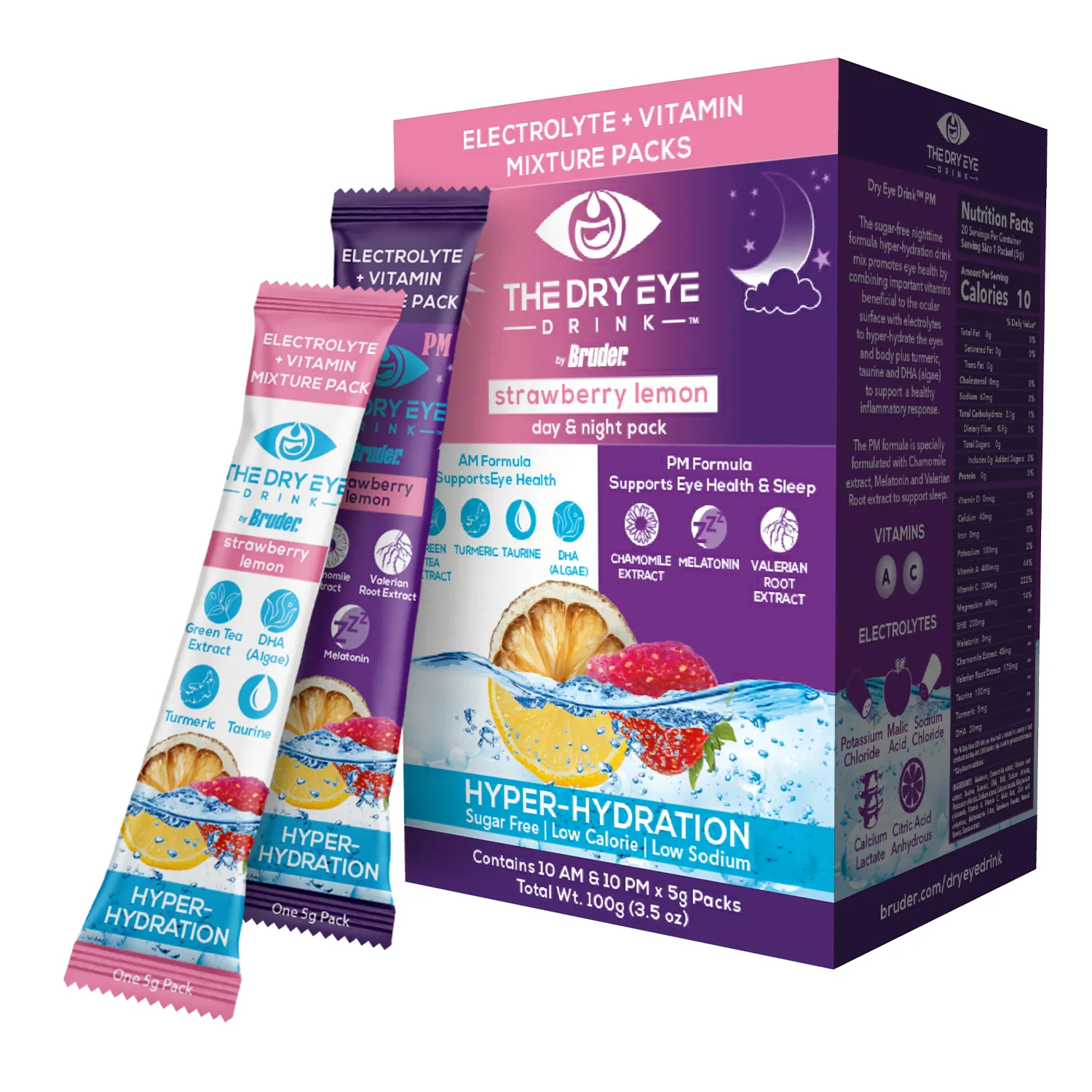 Dry Eye Drink - Strawberry Lemon AM/PM Combo Flavor (Case of 12)