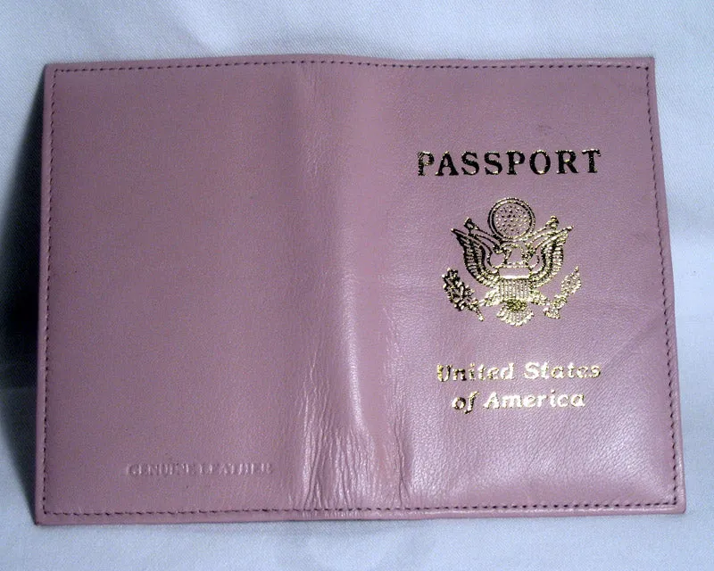 GENUINE PINK LEATHER PASSPORT COVER HOLDER WALLET CASE TRAVEL NEW US EMBLEM 1