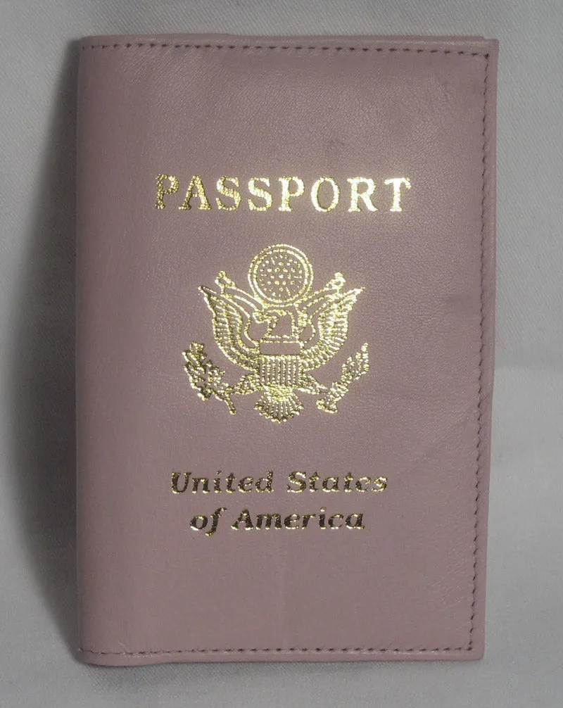 GENUINE PINK LEATHER PASSPORT COVER HOLDER WALLET CASE TRAVEL NEW US EMBLEM 1