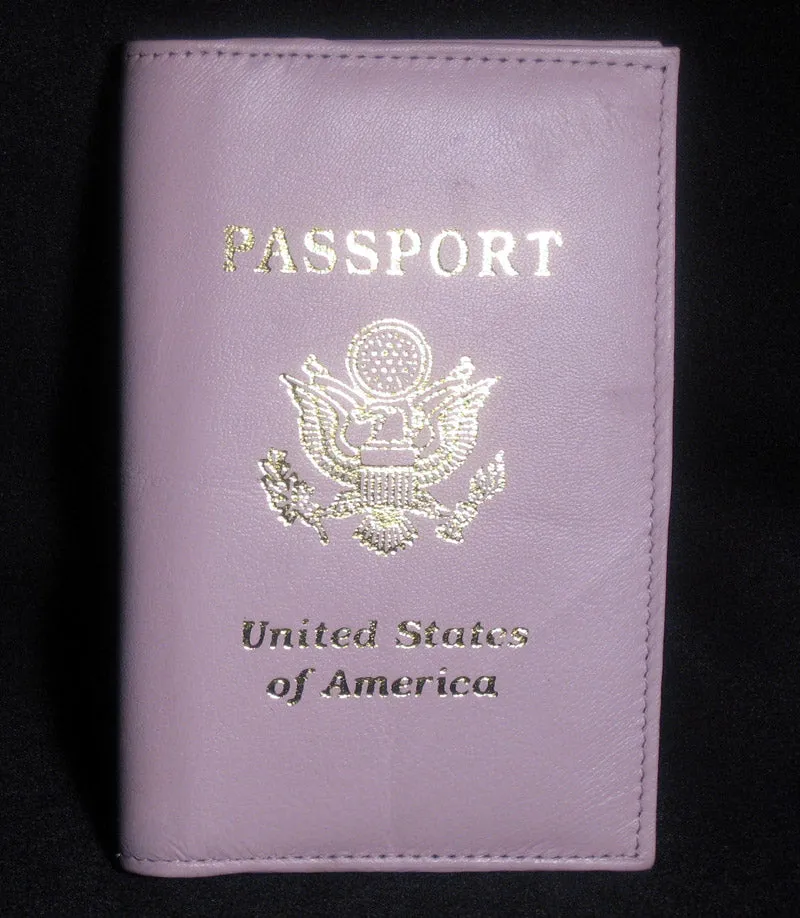 GENUINE PINK LEATHER PASSPORT COVER HOLDER WALLET CASE TRAVEL NEW US EMBLEM 1