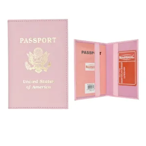GENUINE PINK LEATHER PASSPORT COVER HOLDER WALLET CASE TRAVEL NEW US EMBLEM 1