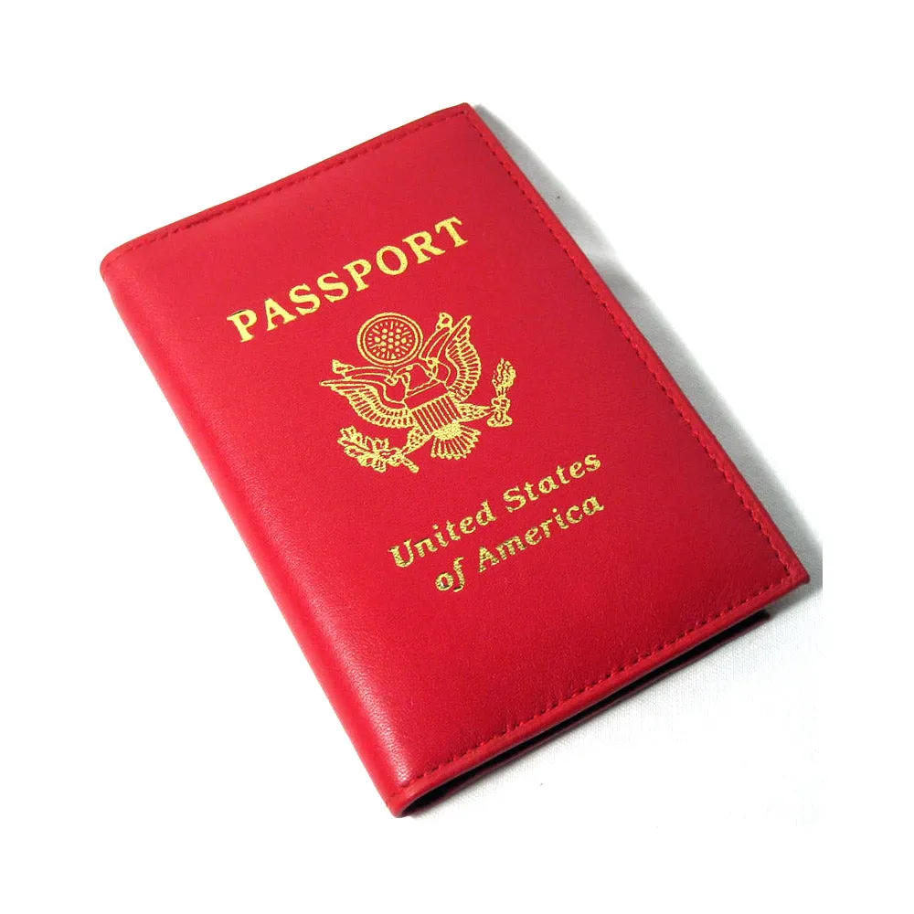 GENUINE RED LEATHER PASSPORT COVER HOLDER CASE TRAVEL WALLET US SEAL GOLD NEW !!