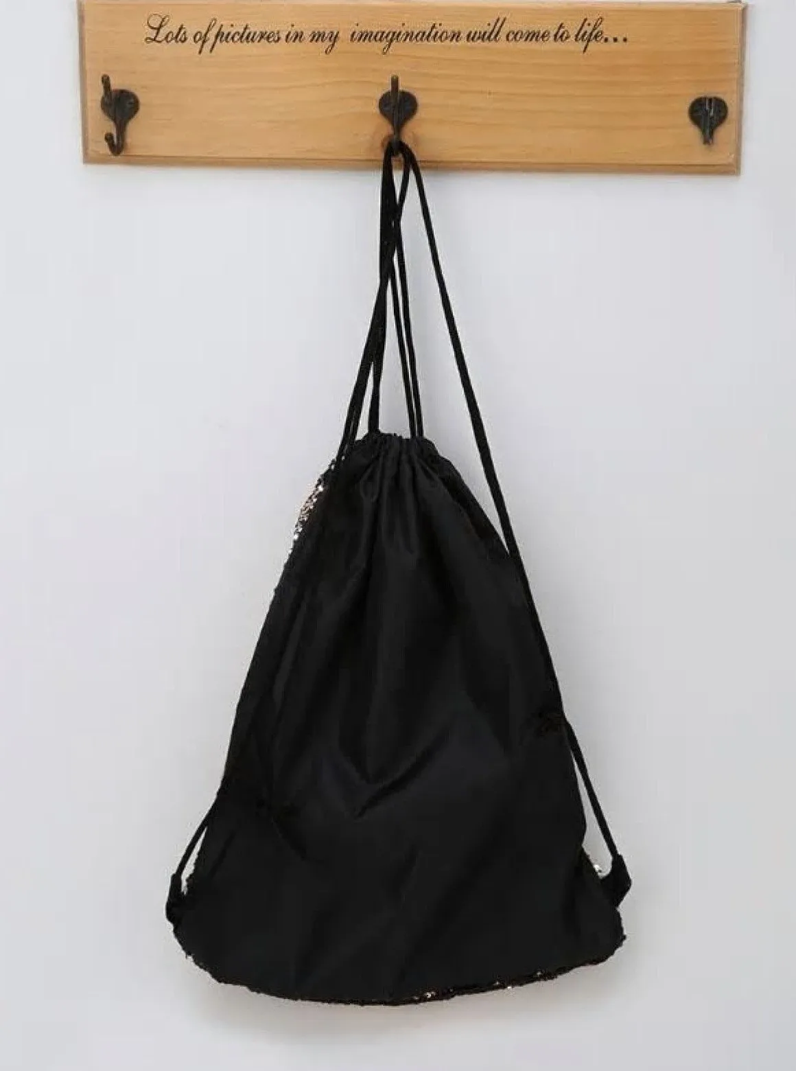 Girls 17" Drawstring Glitter Sequined Shoulder Bag
