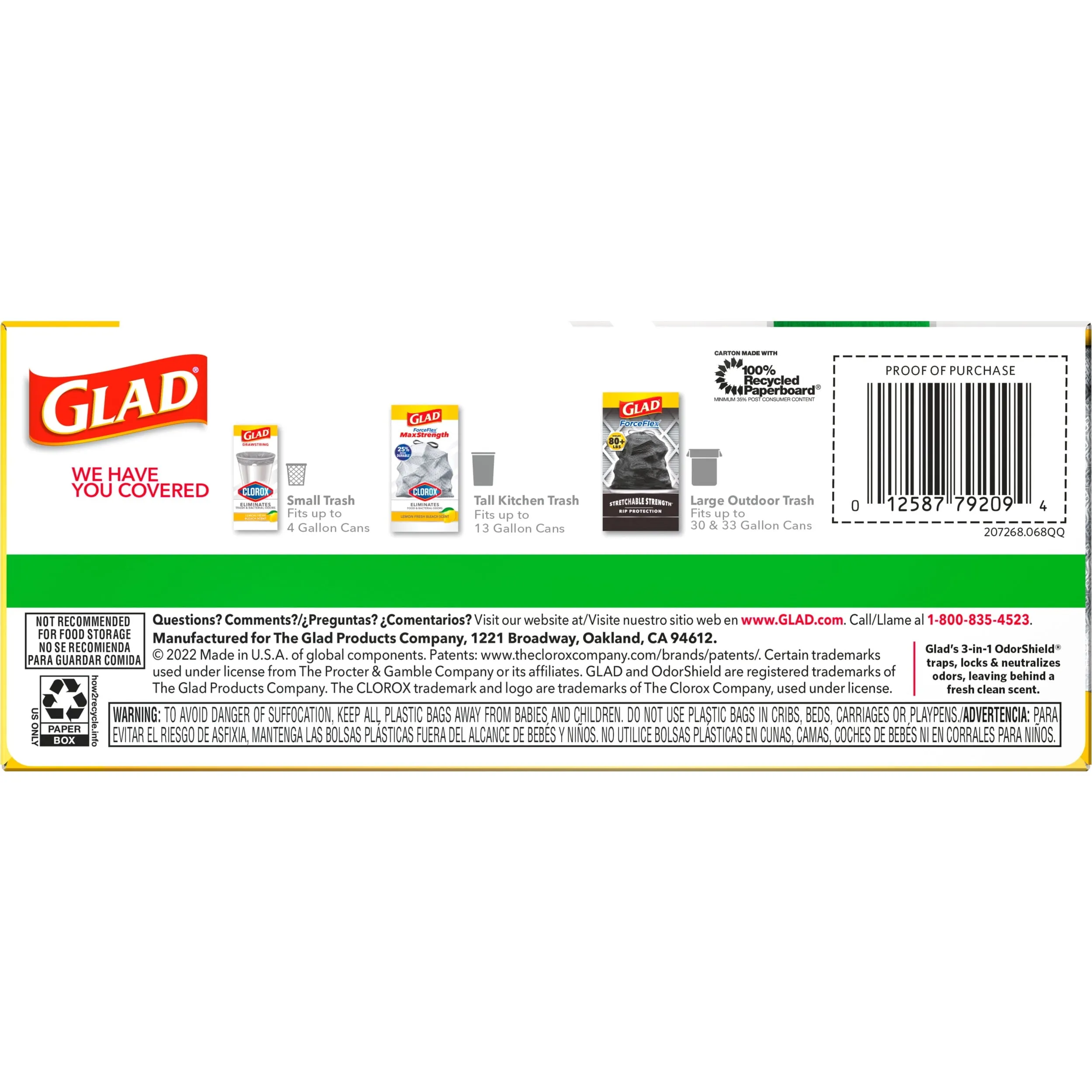 Glad ForceFlex MaxStrength 13 Gallon Tall Kitchen Drawstring Trash Bags, Gain Original, 20 Bags
