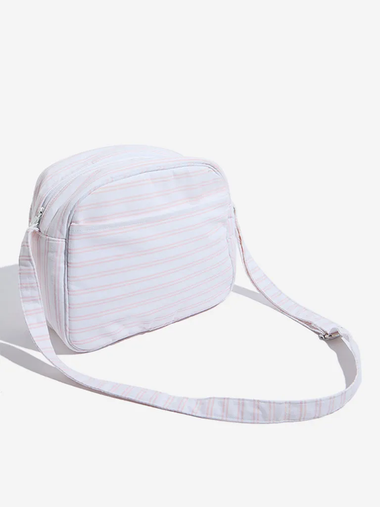 HOP Baby Pink Stripe Printed Cotton Lunch Bag