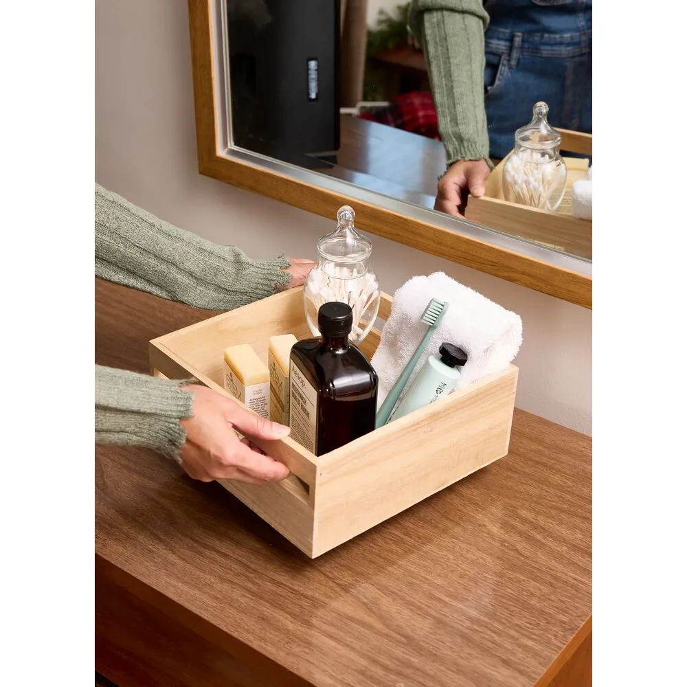 iDesign EcoWood Natural Paulownia Wood Storage Bin with Handles