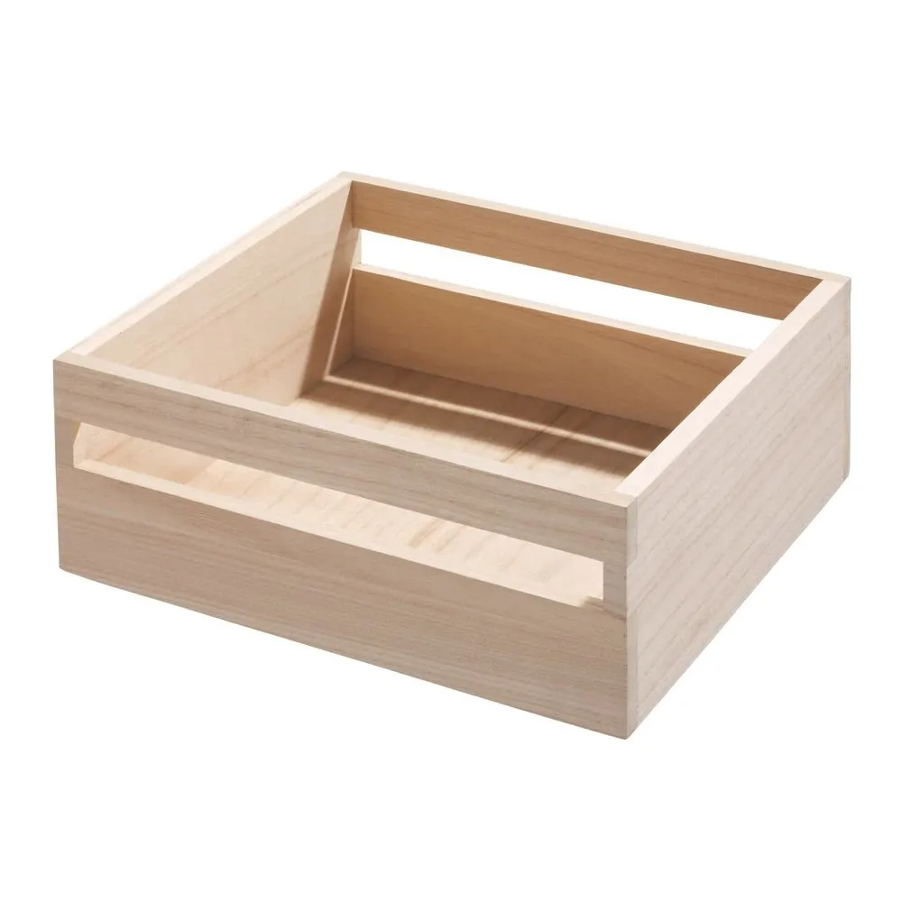 iDesign EcoWood Natural Paulownia Wood Storage Bin with Handles