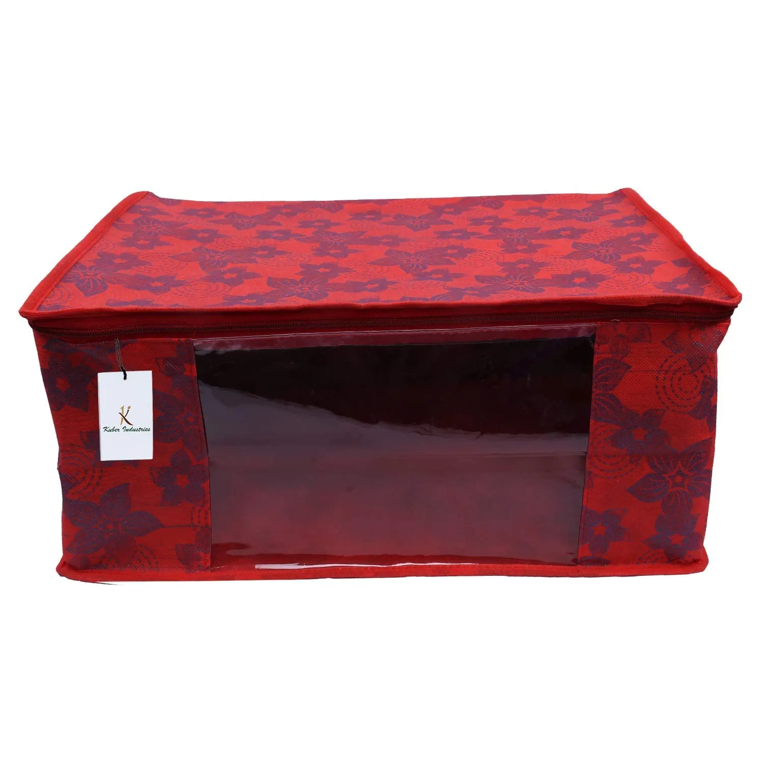 Kuber Industries Metallic Printed Non Woven 3 Piece Saree Cover/Cloth Wardrobe Organizer and 3 Pieces Blouse Cover Combo Set (Red) -CTKTC038409