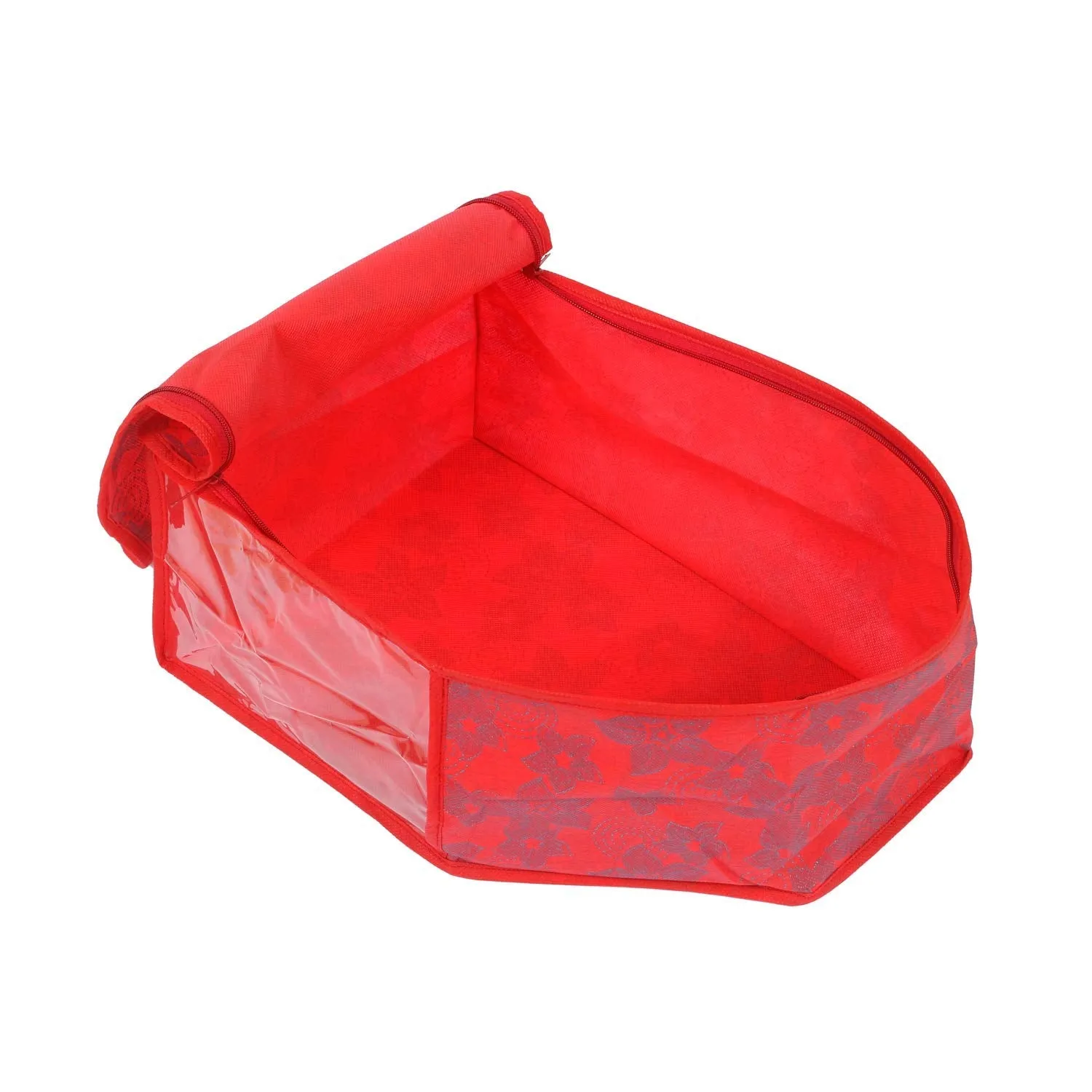 Kuber Industries Metallic Printed Non Woven 3 Piece Saree Cover/Cloth Wardrobe Organizer and 3 Pieces Blouse Cover Combo Set (Red) -CTKTC038409