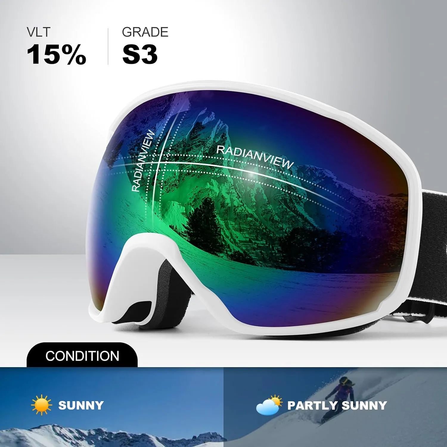 Lunettes de Ski Masque de Snowboard Anti-UV400 Anti-Bue Coupe-Vent | Grande Lentille OTG Sphrique | Homme Femme | Fitnessterapy