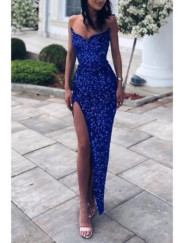Luolandi Mermaid / Trumpet Evening Gown Convertible Infinity Dress Prom Birthday Sweep / Brush Train Sleeveless V Neck Sequined with Sequin Sparkly