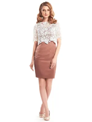 Luolandi Mother of the Bride Dress Convertible Dress Bateau Neck Short Mini Lace Satin Half Sleeve with Lace Ivory