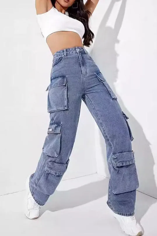 Multi-Pocket Denim Cargo Pants