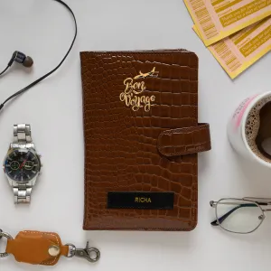Personalized Dark Brown Croco Travel Organizer