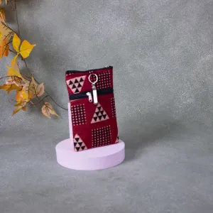 Saree Clip Mobile Pouch Maroon Colour with Black Triangle Design