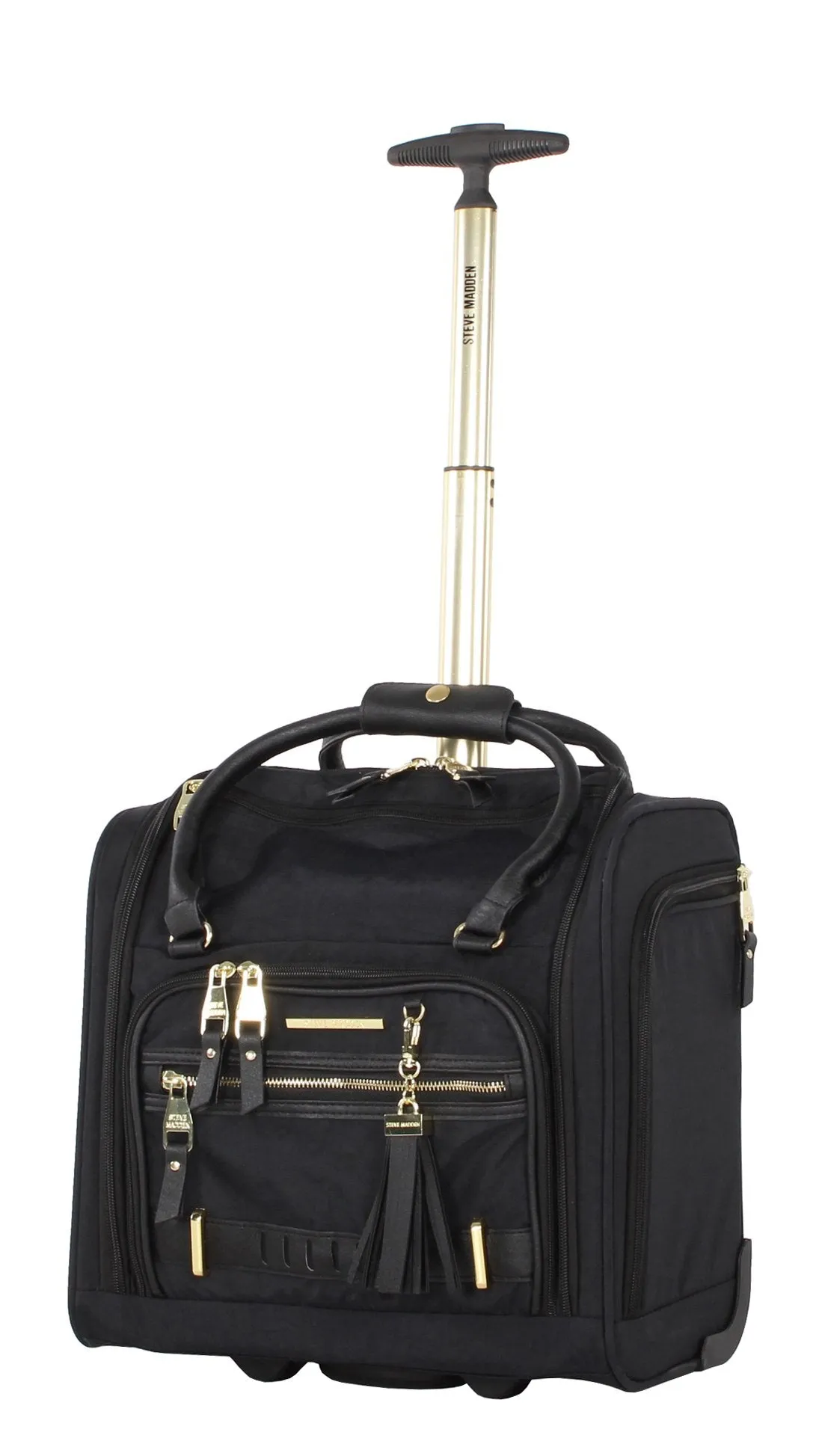 Steve Madden Designer Luggage Collection- 3 Piece Softside Expandable Lightweight Spinner Suitcases- Travel Set includes Under Seat Bag, 20-Inch Carry on & 28-Inch Checked Suitcase (Peek-A-Boo Black)