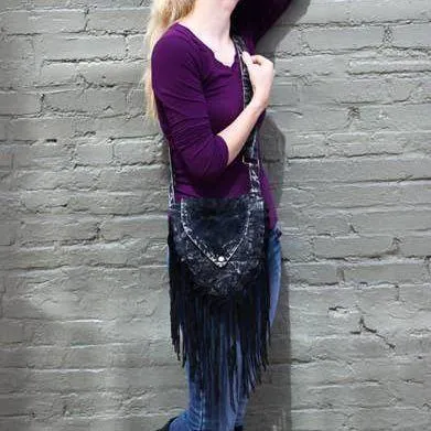 Triangular Fringed Stonewashed Cotton Passport Bag