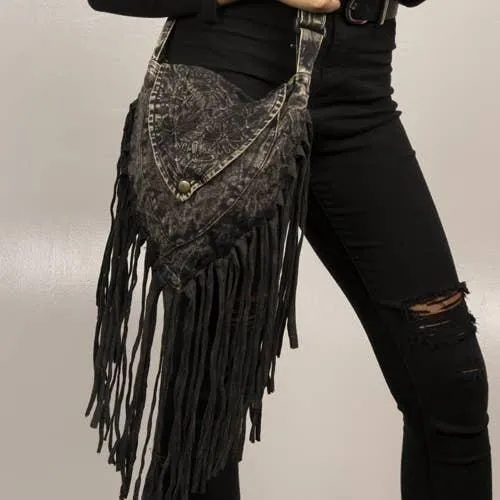 Triangular Fringed Stonewashed Cotton Passport Bag