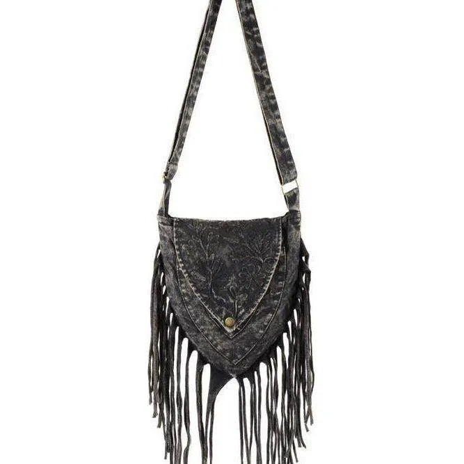 Triangular Fringed Stonewashed Cotton Passport Bag
