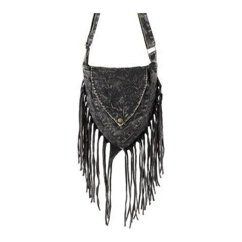 Triangular Fringed Stonewashed Cotton Passport Bag