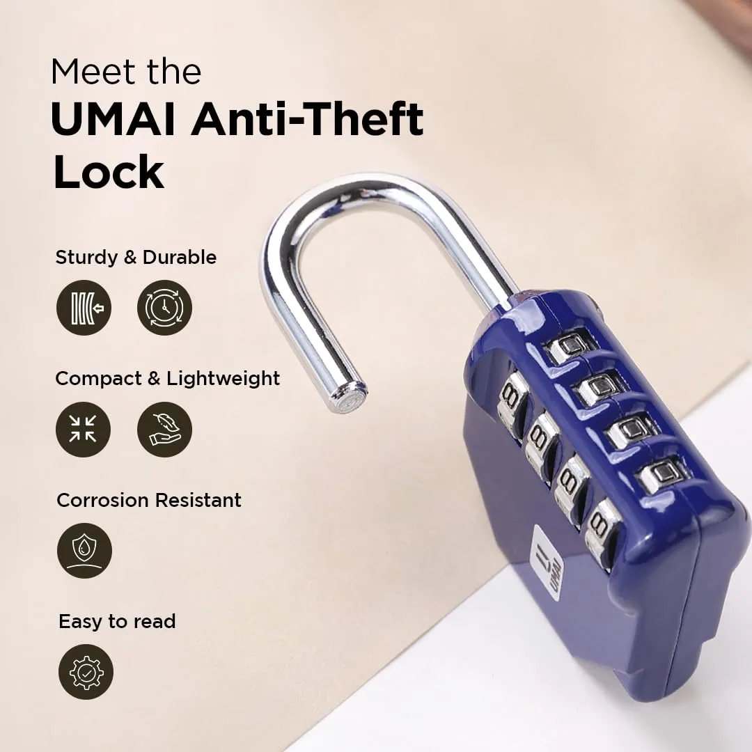 UMAI 4-Digit Code Combination Heavy Duty Door Lock | Number Lock | Portable Luggage Lock | Travel Lock for Briefcase, Laptop Bags(Pack of 1) (Blue)