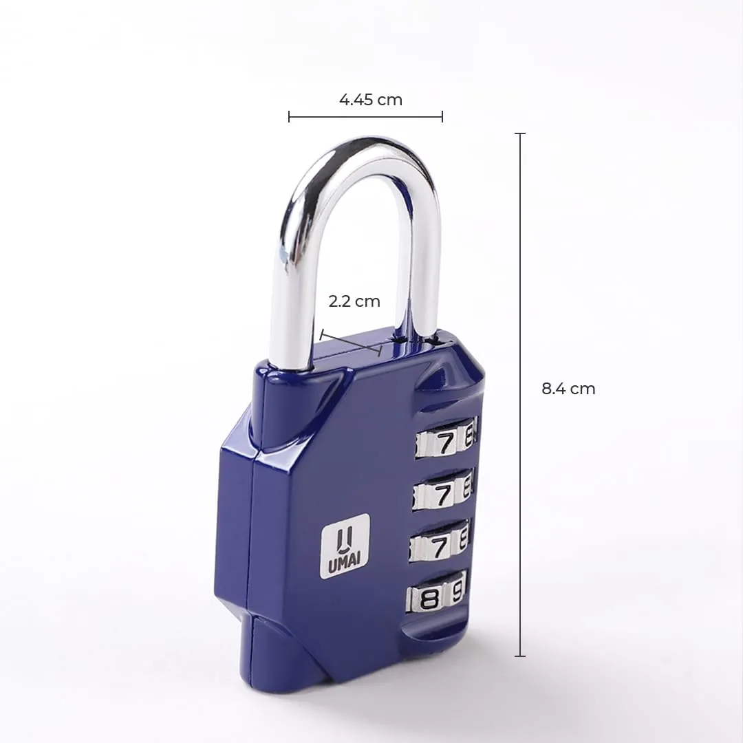 UMAI 4-Digit Code Combination Heavy Duty Door Lock | Number Lock | Portable Luggage Lock | Travel Lock for Briefcase, Laptop Bags(Pack of 1) (Blue)