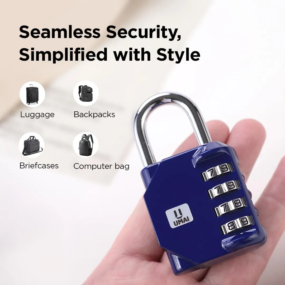 UMAI 4-Digit Code Combination Heavy Duty Door Lock | Number Lock | Portable Luggage Lock | Travel Lock for Briefcase, Laptop Bags(Pack of 1) (Blue)