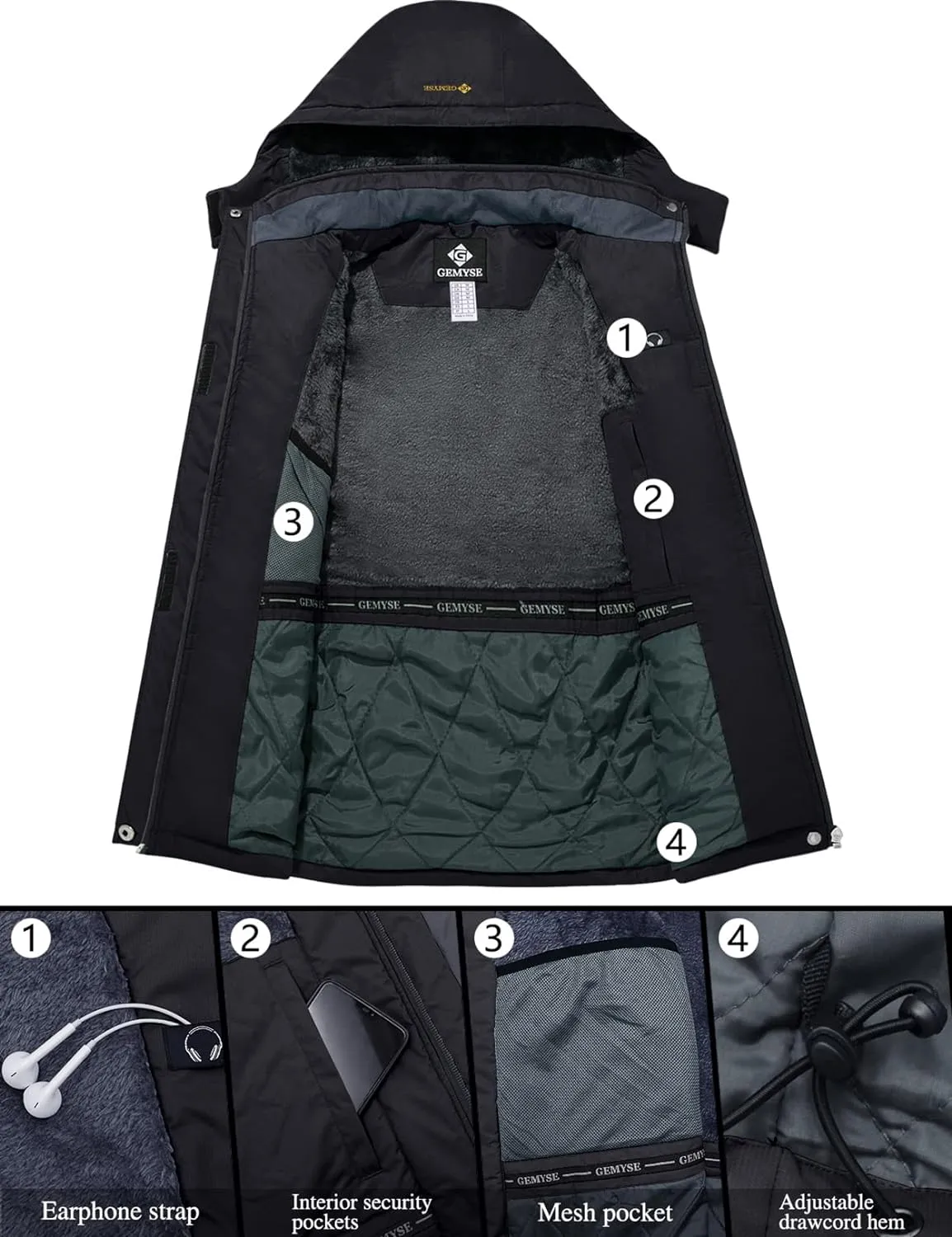 Veste de Ski Impermable Coupe-Vent Veste d'hiver Veste de Pluie encapuchonn Manteau de Pluie - Fitnessterapy