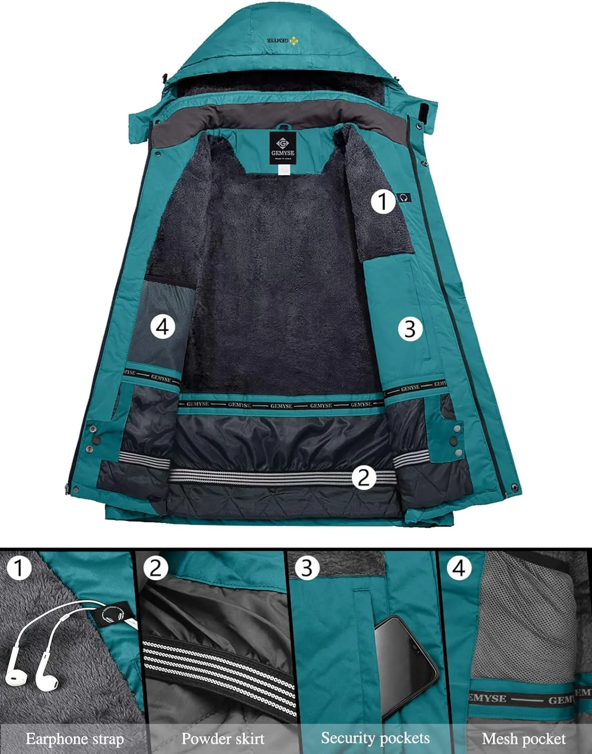 Veste de Ski Impermable Coupe-Vent Veste d'hiver Veste de Pluie encapuchonn Manteau de Pluie - Fitnessterapy