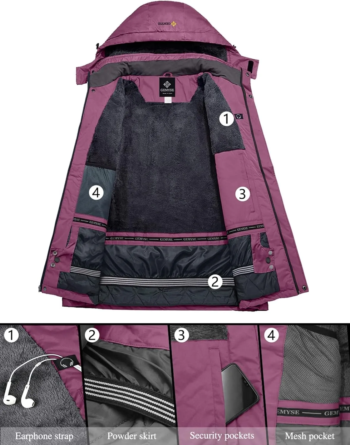 Veste de Ski Impermable Coupe-Vent Veste d'hiver Veste de Pluie encapuchonn Manteau de Pluie - Fitnessterapy