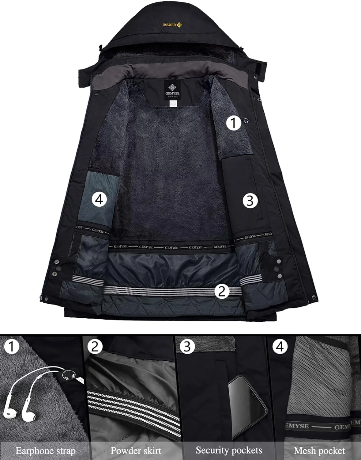 Veste de Ski Impermable Coupe-Vent Veste d'hiver Veste de Pluie encapuchonn Manteau de Pluie - Fitnessterapy