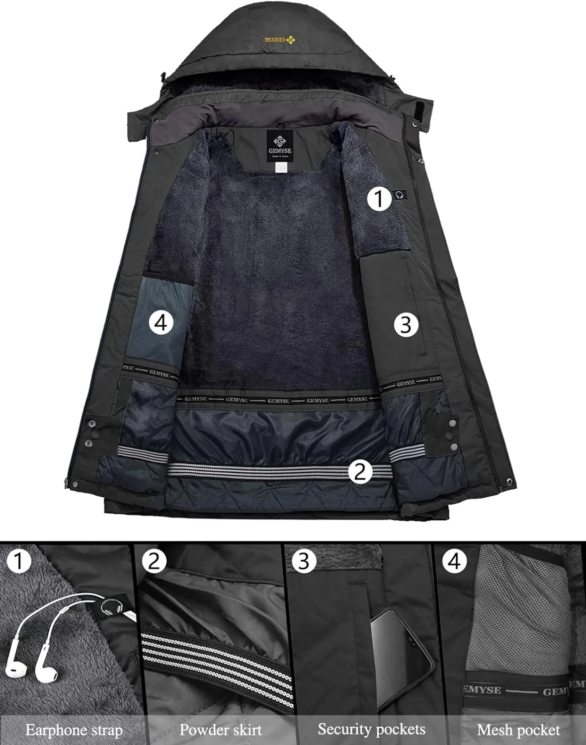 Veste de Ski Impermable Coupe-Vent Veste d'hiver Veste de Pluie encapuchonn Manteau de Pluie - Fitnessterapy
