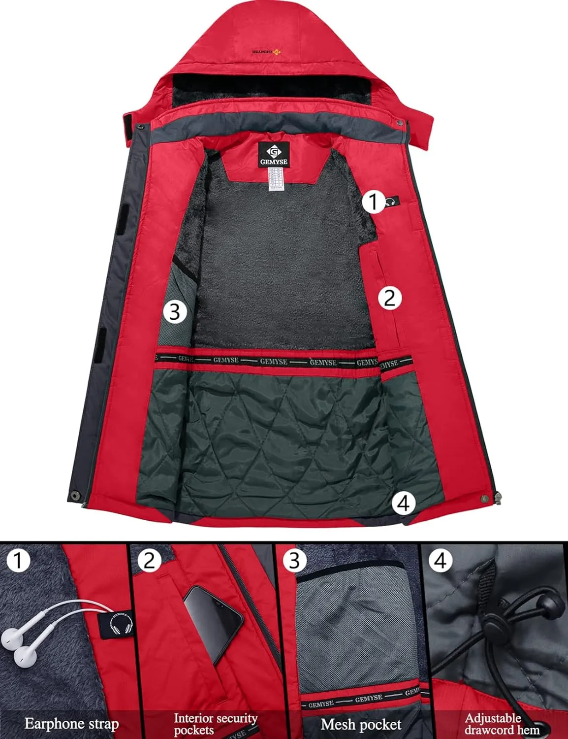 Veste de Ski Impermable Coupe-Vent Veste d'hiver Veste de Pluie encapuchonn Manteau de Pluie - Fitnessterapy