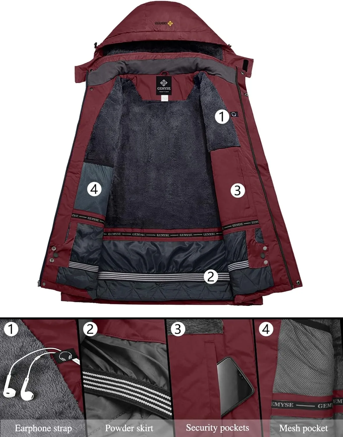 Veste de Ski Impermable Coupe-Vent Veste d'hiver Veste de Pluie encapuchonn Manteau de Pluie - Fitnessterapy
