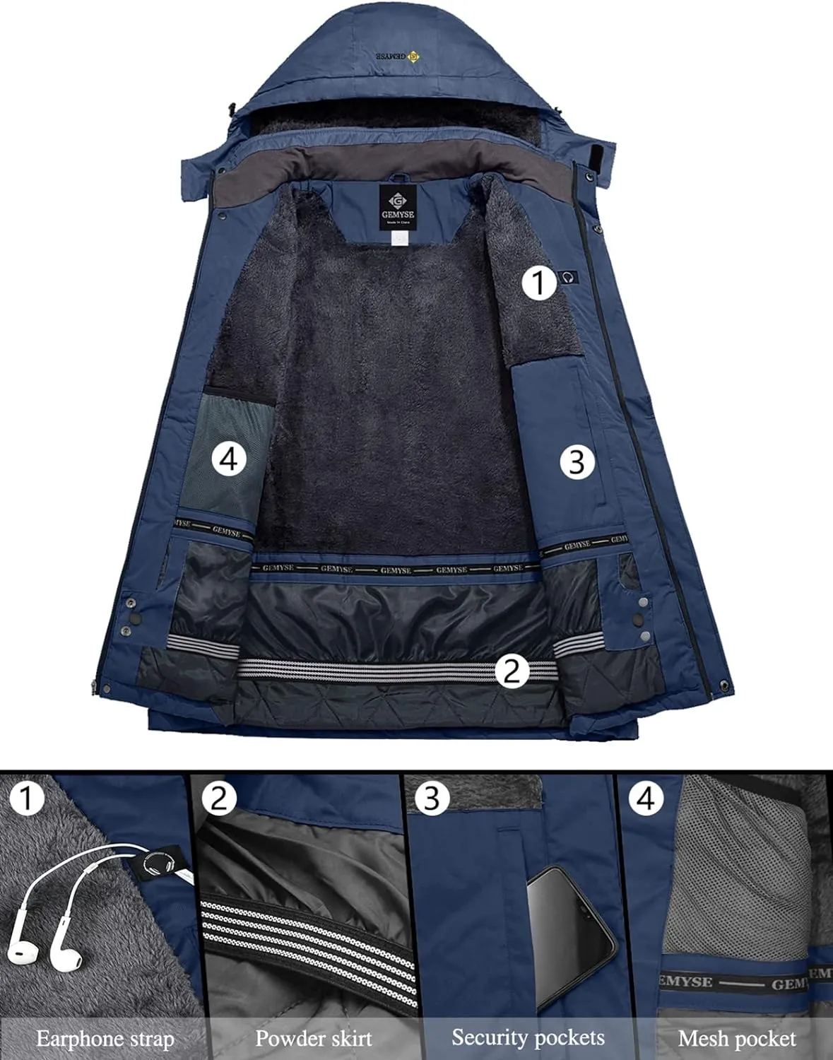 Veste de Ski Impermable Coupe-Vent Veste d'hiver Veste de Pluie encapuchonn Manteau de Pluie - Fitnessterapy
