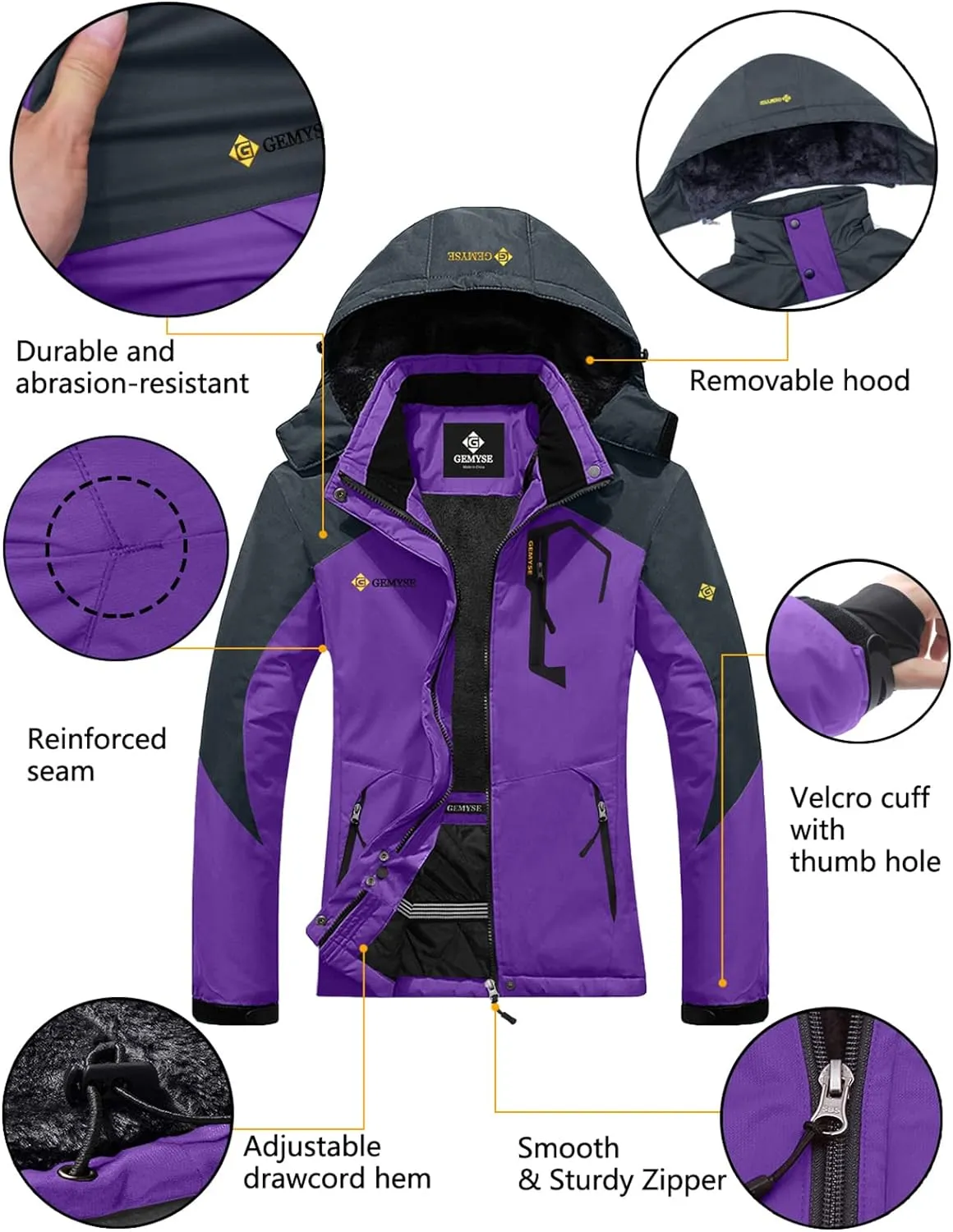 Veste de Ski Impermable Coupe-Vent Veste d'hiver Veste de Pluie encapuchonn Manteau de Pluie - Fitnessterapy