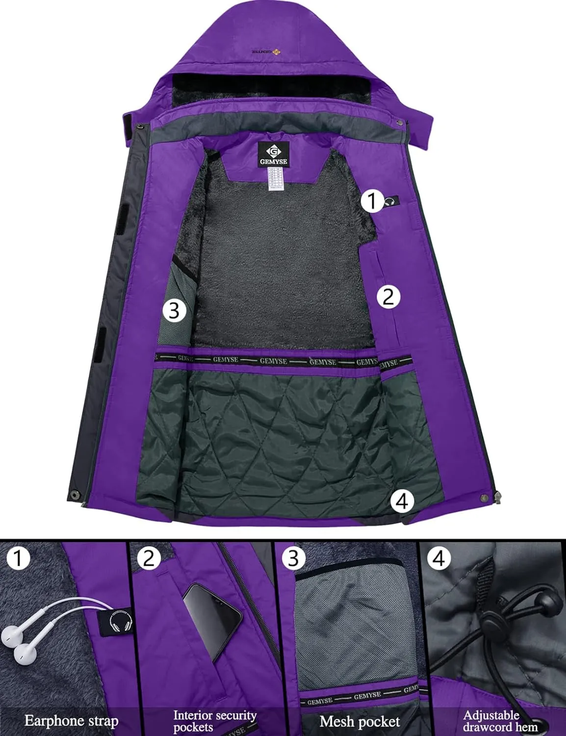 Veste de Ski Impermable Coupe-Vent Veste d'hiver Veste de Pluie encapuchonn Manteau de Pluie - Fitnessterapy