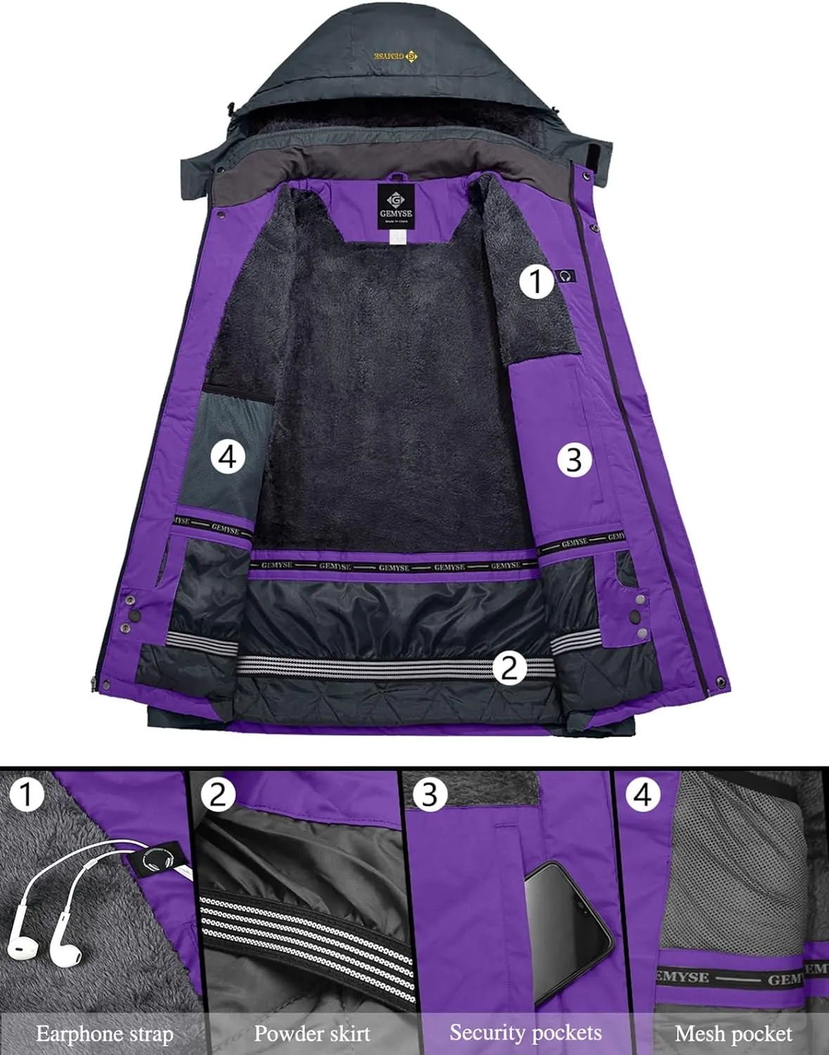 Veste de Ski Impermable Coupe-Vent Veste d'hiver Veste de Pluie encapuchonn Manteau de Pluie - Fitnessterapy
